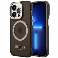 Guess GUHMP14XHTCMK iPhone 14 Pro Max 6.7" juodas/juodas kietas dėklas Auksinis kontūras Pusiau permatomas Magnetinis