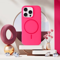 Magnetinis plonas silikoninis dėklas telefonui Iphone 16 Pro rožinis