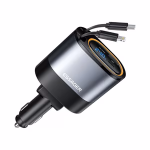 Automobilinis įkroviklis Essager Smart juodas 45W (integruotas 2in1 laidas)