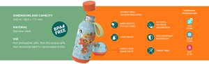 Quokka Solid Kids with Strap nerūdijančiojo plieno termo gertuvė, 330 ml, Jungle