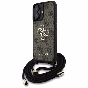 Guess 4G Big Logo Cord Stap dėklas telefonui iPhone 16 - rudas