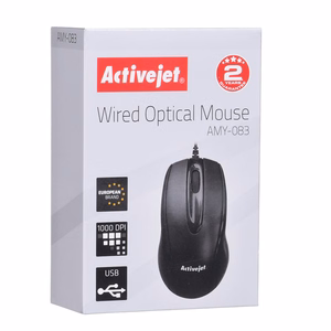 Activejet AMY-083 laidinė USB pelė (optinė; 1000 DPI; juoda)
