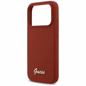 Guess Silikoninis Raštas Metalinis Logo Magnetinė dėklas telefonui iPhone 17 Pro - Raudona