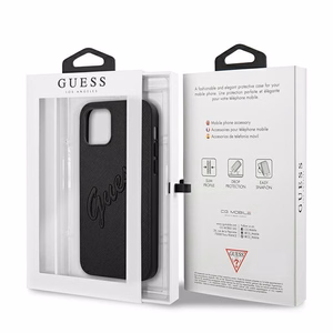 Guess Saffiano Vintage Script dėklas telefonui iPhone 12 Pro Max 6.7 juodas