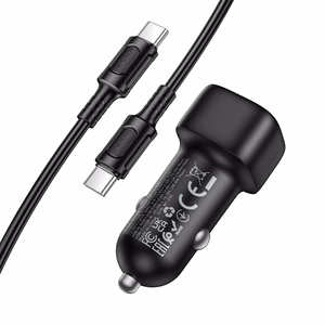 Juodas automobilinis įkroviklis „Borofone BZ34B Cloud“ USB-A + USB-C, QC 3.0, PD, 38 W, su USB-C–USB-C laidu
