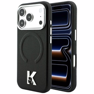 Karl Lagerfeld Grained Embossed Ring & Kameo Logo dėklas, skirtas iPhone 18 Pro Max / 17 Pro Max, suderinamas su MagSafe – juodas