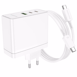 Borofone sieninis įkroviklis BN11 Imperial - USB + 2xType C - QC 3.0 PD 100W su Type C į Type C kabeliu baltas