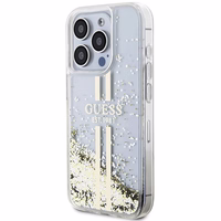 Guess Liquid Glitter Gold Stripes dėklas telefonui iPhone 15 Pro - skaidrus