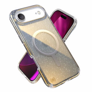 Speck Presidio Lux Glitter MagSafe dėklas, skirtas iPhone Air, „Clear / Hyper Mirror Glitter“ spalvos