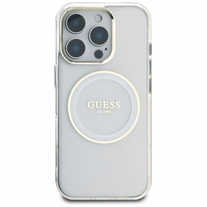 Guess IML Metal Colored Circle Classic Logo Magnetinis dėklas telefonui iPhone 16 Pro Max - baltas