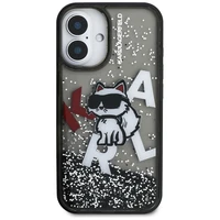 Karl Lagerfeld Liquid Glitter Choupette Logo iPhone 16 deklas - juodas