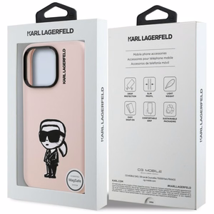 Karl Lagerfeld Silikoninis Karl Sketch MagSafe Dėklas for iPhone 16 Pro Max - rožinis
