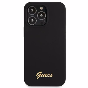 Guess GUHMP13XLSLMGBK dėklas telefonui iPhone 13 Pro Max 6.7" juodas kietas silikoninis su auksiniu logotipu MagSafe
