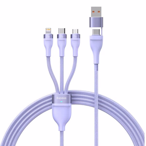 Кабель USB 3 в 1 Baseus Flash Series 2, USB-C + Micro USB + Lightning, 100W, 1.5m, фиолетовый
