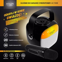 „Adler AD 1199“ juoda karaokės kolonėlė su mikrofonu - SD/USB/AUX/Bluetooth
