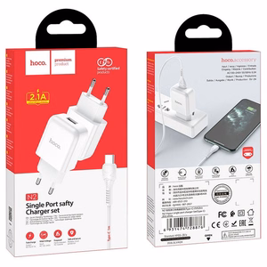 Įkroviklis Hoco USB A 2A 10W + kabelis USB A į USB C N2 baltas