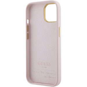 Guess Silikoninis Script Metal Logo & Frame Dėklas telefonui iPhone 15 - rožinis