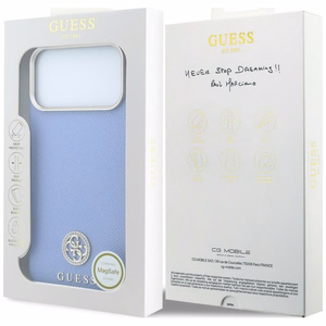 Guess Grained Round Strass Logo MagSafe dėklas iPhone 18 Pro Max / 17 Pro Max – mėlynas