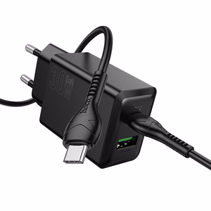 Įkroviklis Hoco N71 30W GaN USB-C/USB-A + USB-C to USB-C cable 1.0m juodas