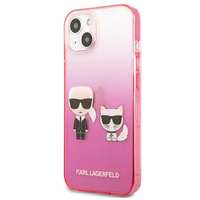 Karl Lagerfeld Gradient Ikonik Karl&Choupette dėklas iPhone 13 mini – rožinis