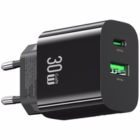 Tinklo įkroviklis USAMS CC316 T65 30W 1xUSB-C 1xUSB-A Fast Charging juodas
