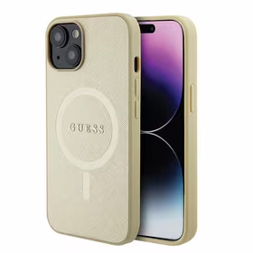 Guess GUHMP15MPSAHMCB iPhone 15 Plus 6.7" auksinis/auksinis kietas dėklas Saffiano MagSafe