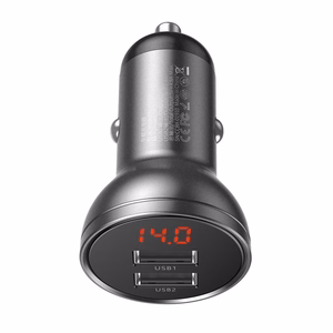Baseus automobilinis įkroviklis su ekranu, 2x USB, 4,8 A, 24 W (pilkas)