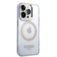 Guess GUHMP14LHTCMU iPhone 14 Pro 6.1" violetinis/violetinis kietas dėklas Gold Outline Translucent MagSafe
