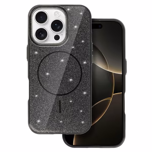 Magnetinis plonas blizgus dėklas telefonui Iphone 16e juodas