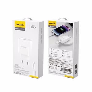 Dudao A4EU USB-A 2.1A sieninis įkroviklis - baltas + USB-A - Lightning kabelis