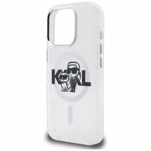 Karl Lagerfeld IML Glitter Karl & Choupette Sketch Logo MagSafe dėklas iPhone 16 Pro - skaidrus