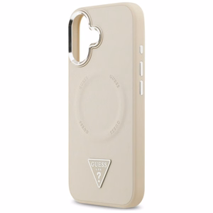 GUESS dėklas telefonui IPHONE 17 suderinamas su Magnetine GUHMP17SPSDTSCME (PU W/ Triangle Logo) smėlinė