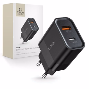 Tech-Protect C30W įkroviklis USB-C PD 30W / USB-A QC 3.0 - juodas