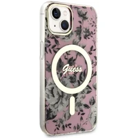 Guess GUHMP14MHCFWSP iPhone 14 Plus 6.7" rožinis/rožinis kietas dėklas Gėlė Magnetinis