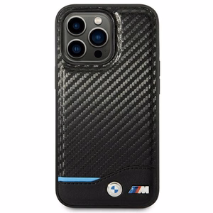 Dėklas BMW BMHCP14L22NBCK iPhone 14 Pro 6.1 - juodas odinis dėklas su anglies odos efektu