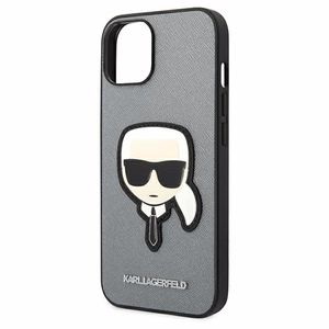 Karl Lagerfeld Saffiano Karl's Head Patch dėklas telefonui iPhone 14 Plus - sidabrinis