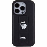 Karl Lagerfeld Gripstand Saffiano Choupette Pins dėklas telefonui iPhone 14 Pro Max - juodas