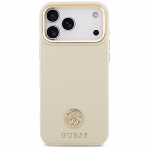 Guess Grained Strass Logo MagSafe dėklas iPhone 17 Pro Max - smėlinis (m)