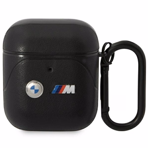 BMW BMA222PVTK AirPods 1/2 dėklas juodas/juodas odinis su lenkta linija