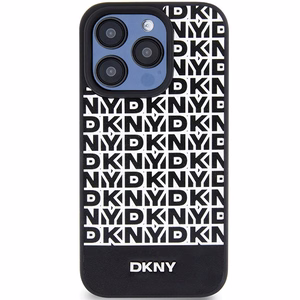 DKNY Odinis spausdintas rašto metalinis logotipas Magnetinis dėklas telefonui iPhone 15 Pro Max - juodas