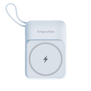 Krüger&Matz magnetinė belaidė išorinė baterija su laidu, 10000 mAh, mėlyna