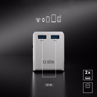 SBS universalus kelioninis adapteris - EU 2xUSB-A - baltas