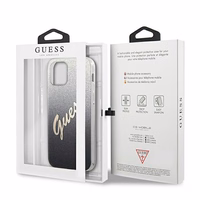 Guess GUHCP12SPCUGLSBK iPhone 12 mini 5.4" juodas/juodas kietas dėklas Glitter Gradient Script