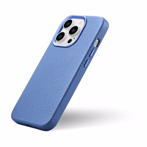 iCarer Litchi Premium odinis dėklas iPhone 14 Pro Max Magnetinis odinis dėklas su MagSafe Šviesiai mėlynas (WMI14220712-LB)