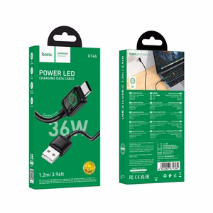 Kabelis su LCD ekranu USB A į USB C Hoco 3A 1,2 m U146 juodas