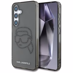 Karl Lagerfeld dėklas telefonui su kalnų krištolais Karl Head logotipu Samsung Galaxy S25 juodas