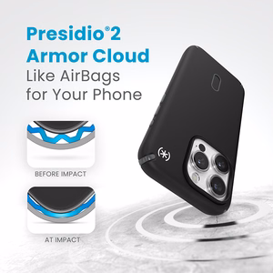 Speck Presidio2 Pro ClickLock MagSafe dėklas, skirtas iPhone 15 Pro, juodos ir skalūno pilkos spalvų