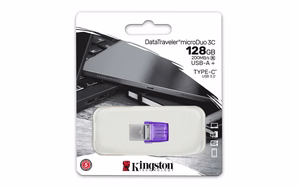 Kingston Technology DataTraveler microDuo 3C USB atmintinė 64 GB USB Type-A / USB Type-C 3.2 Gen 1 (3.1 Gen 1) violetinė, nerūdijantis plienas