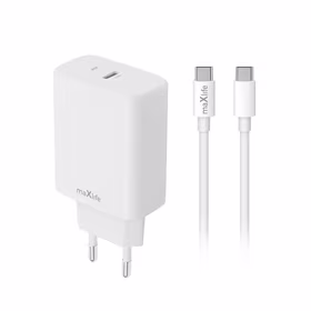 "Maxlife MXTC-10-30C PD QC įkroviklis 1x USB-C 30W baltos spalvos + USB-C - USB-C kabelis 60W