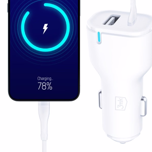 3mk automobilinis įkroviklis 20W PD 3.0 QC 3.0 USB 1A1C, baltas